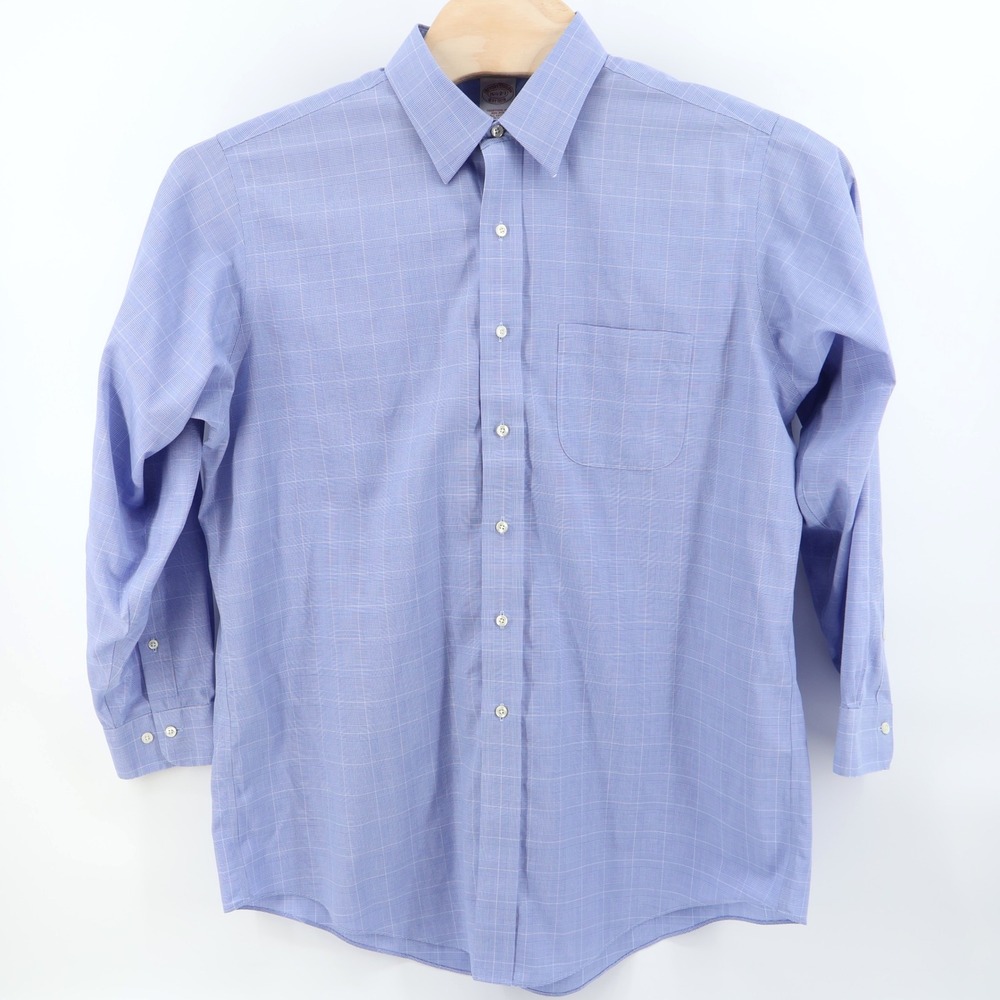 Brooks Brothers Traditional Fit Non Iron Button Down Collar Blue 16.5 2/3 L Flaw